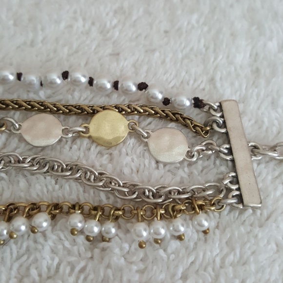 Lucky Brand Two Tone Pearl Layered Bracelet - Picture 3 of 5